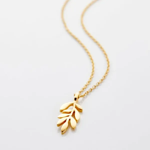 collier élégant branche d'olivier suspendue